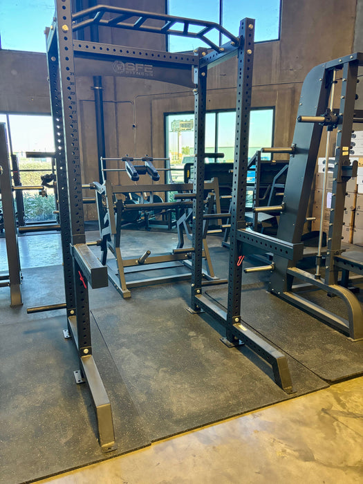 Commercial Squat Rack with Safety Bars, J-Hooks & Weight Storage